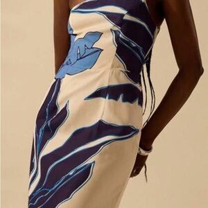 Stylish Blue and Cream Strapless Dress